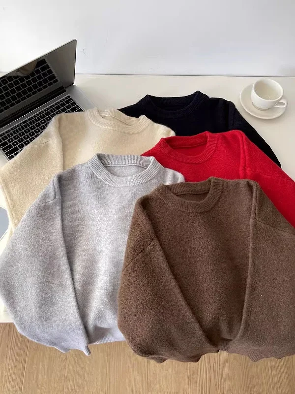 soft solid color casual round neck knitted sweater      S4687 Lightweight Heavyweight Midweight