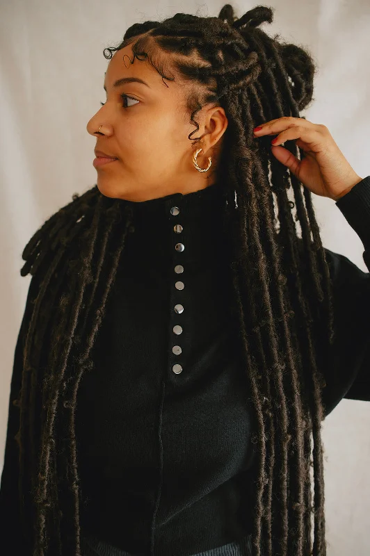 The High Neck Buttoned Sweater - Black Layered Multi-layer Single Layer