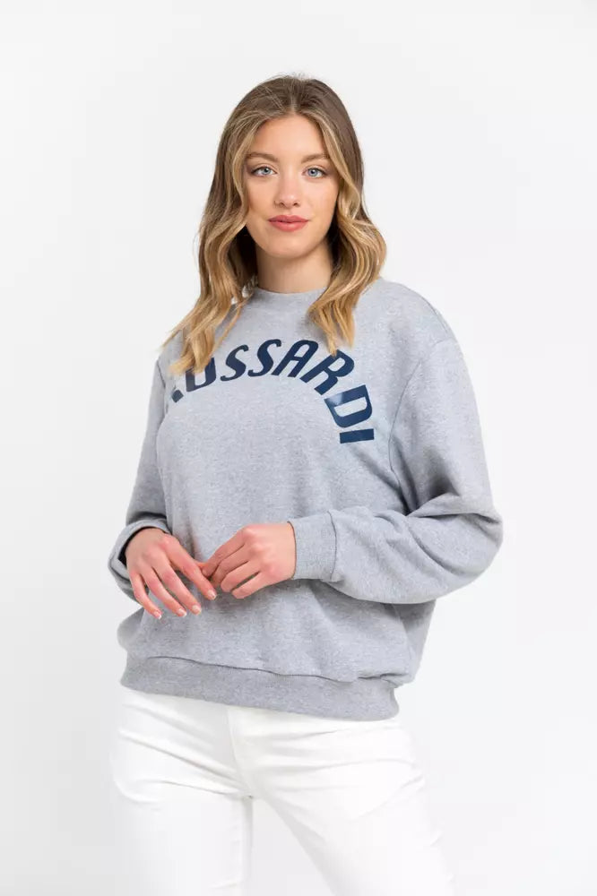 Trussardi Gray Cotton Women Sweater Boat Neck Shawl Collar Notched Collar