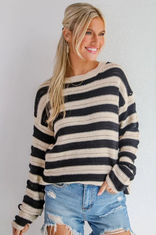 Ultimate Coziness Black Striped Sweater Fleece Fabric Down Fabric Feather Fabric