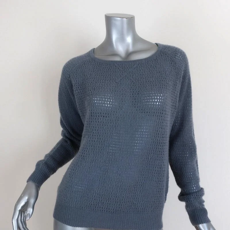 360 Cashmere Sweater Blue Perforated Knit Size Small Raglan Pullover Jersey Fabric Tulle Fabric Batik Fabric