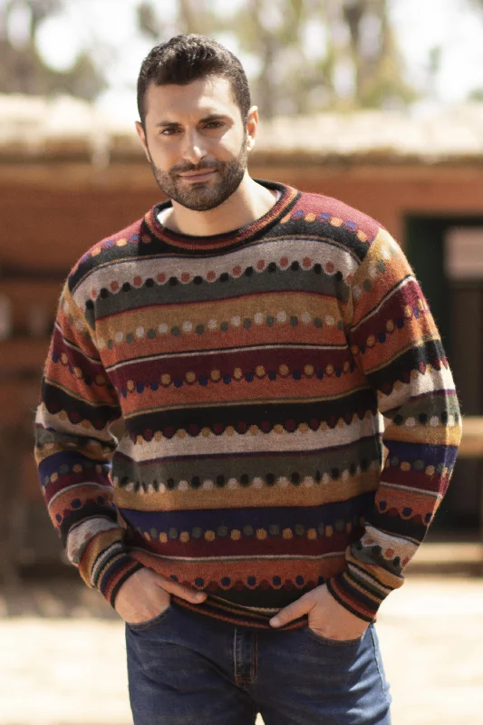 Autumnal Andes Men's Striped 100% Alpaca Pullover Sweater from Peru Spandex Rayon Corduroy