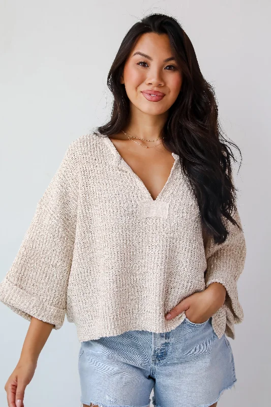 Cozy All Over Lightweight Knit Sweater Elasticated Padded Insulated