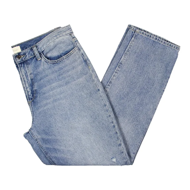 Womens Mid-Rise Solid Wide Leg Jeans Fashionable Raw Edge Jeans
