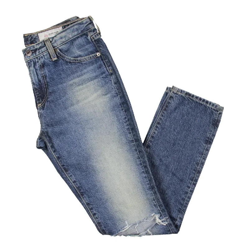 Womens Mid Rise Medium Wash Cigarette Jeans Chic Ripped Jeans