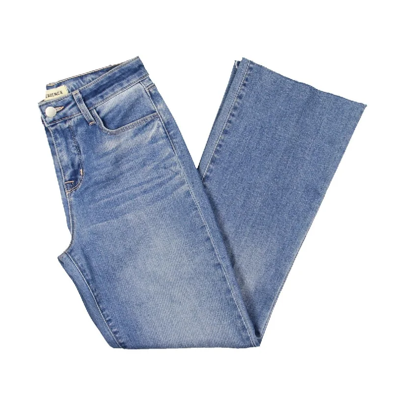 Womens High Rise Medium Wash Cropped Jeans Cozy Stretch High-Waist Jeans