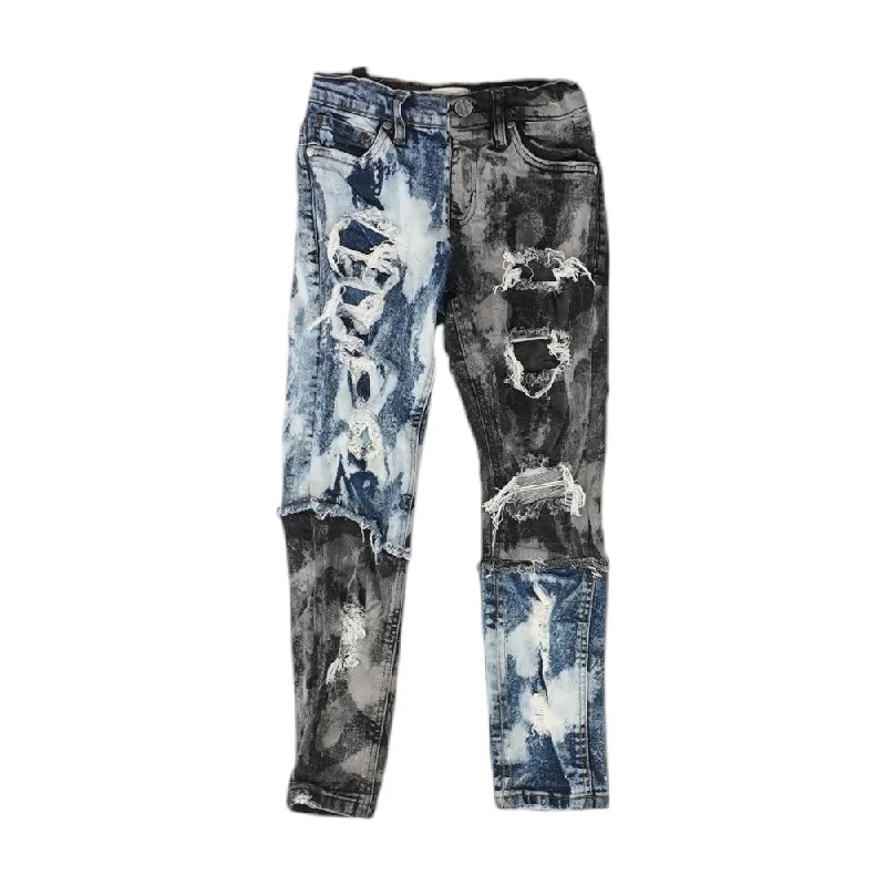 Black Color Block Skinny Jeans Stylish Paperbag Waist Denim