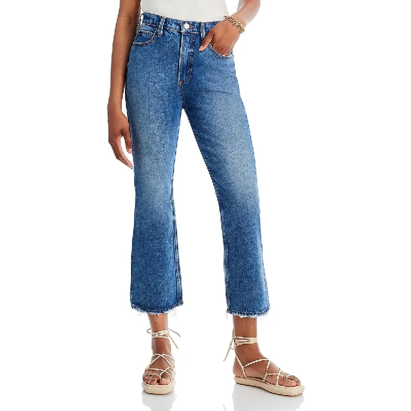 FRAME Womens High Rise Cropped Bootcut Jeans Trendy Pleated Waist Jeans