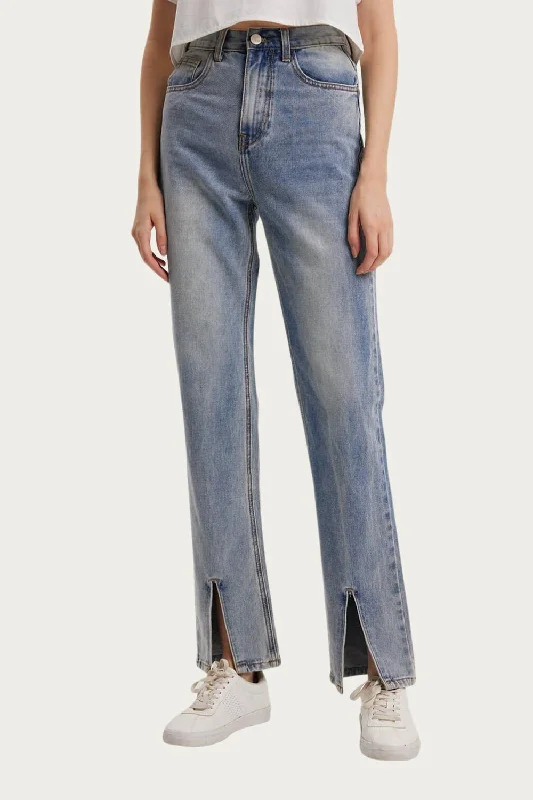 High-Rise Split Hem Jeans In Blue Chic Faded Blue Jeans