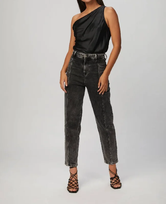 Lara Croft Jeans In Washed Dark Grey Trendy Button-Up High-Waist Jeans