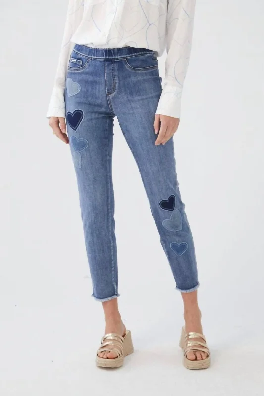Pull-On Pencil Ankle Jeans In Medium Wash Fashionable Raw Hemmed Jeans