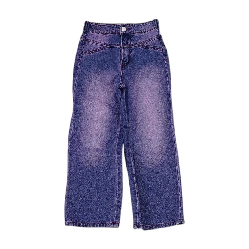 Purple Solid High Rise Straight Leg Jeans Fashionable Slouchy Fit Jeans