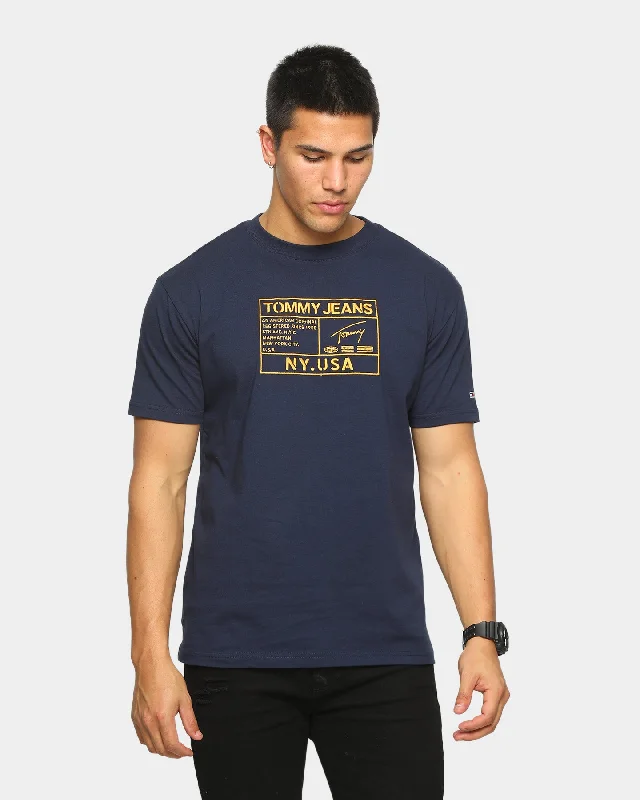 Tommy Jeans TJM Gold Embroidery Logo T-Shirt Twilight Navy Fashionable Frayed Hem Denim Tommy Jeans TJM Gold Embroidery Logo T-Shirt Twilight Navy Fashionable Frayed Hem Denim