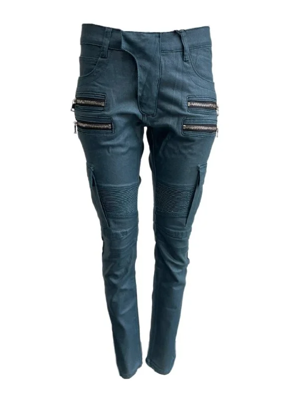 Vin Touir Women's Teal Ribbed Biker Slim Jeans Size 30 NWT Cozy Relaxed Fit Jeans