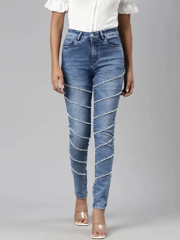 Women Blue Denim Jeans-LT-105523-Blue Casual Loose Fit Jeans