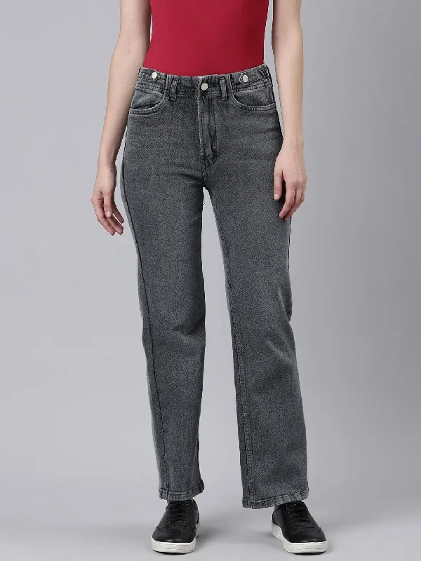 Women Grey Solid Straight Fit Denim Jeans-GZ-5700-Grey Stylish Acid-Wash Jeans