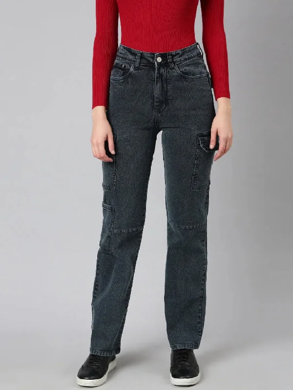 Women Grey Solid Wide Leg Denim Jeans-GZ-5738-Grey Comfortable Ankle Jeans