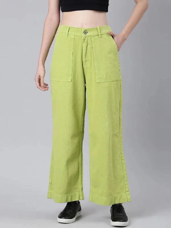 Women Lime Green Solid Wide Leg Denim Jeans-GZ-5560-Limegreen Cozy Wide-Legged Jeans