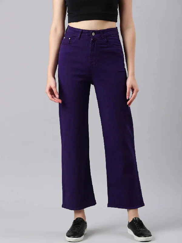 Women Violet Solid Straight Fit Denim Jeans-GZ-5493-Violet Trendy Paperbag Waist Jeans Women Violet Solid Straight Fit Denim Jeans-GZ-5493-Violet Trendy Paperbag Waist Jeans