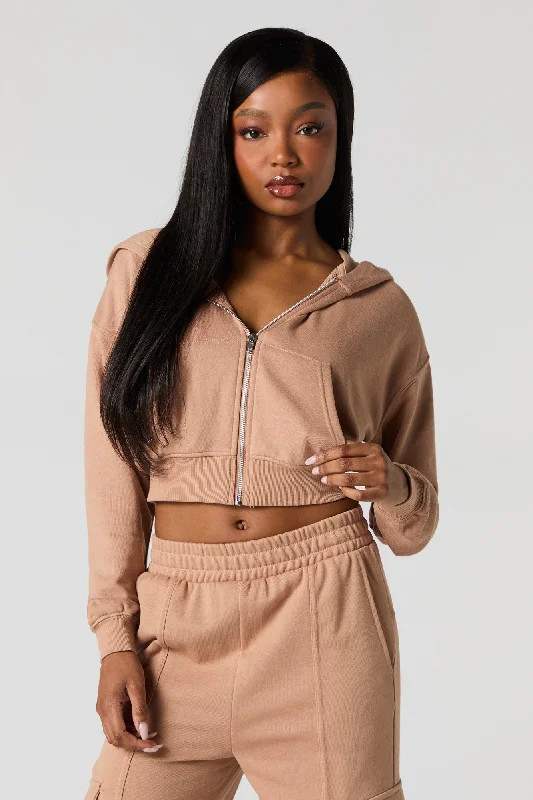 Solid Fleece Zip-Up Cropped Hoodie Hoodie with Earth Tones Natural Calm