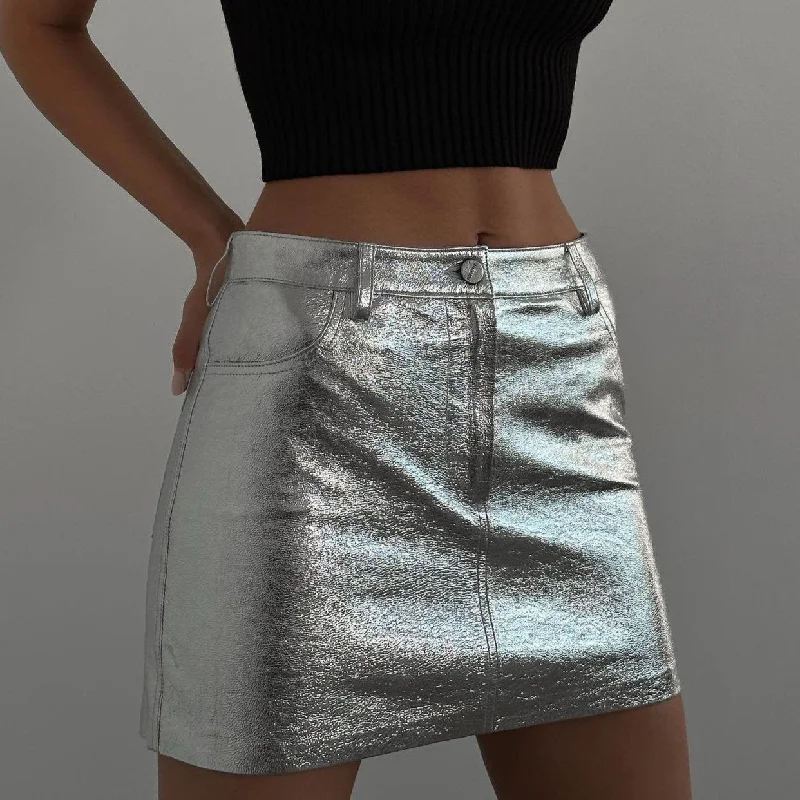 A Change Of Heart Silver Leather Mini Skirt velvet skirt plush