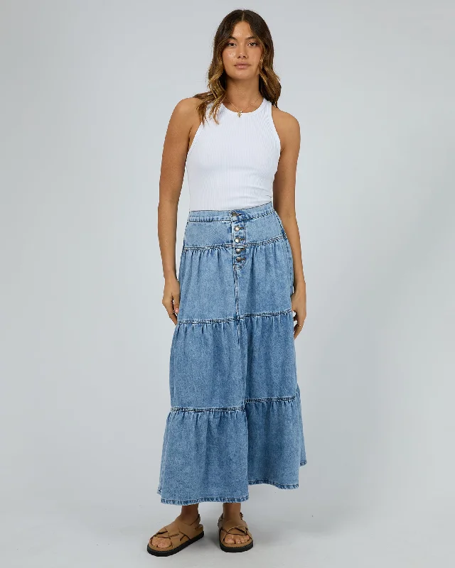 All About Eve Coco Denim Maxi Skirt Light Blue wool skirt sturdy