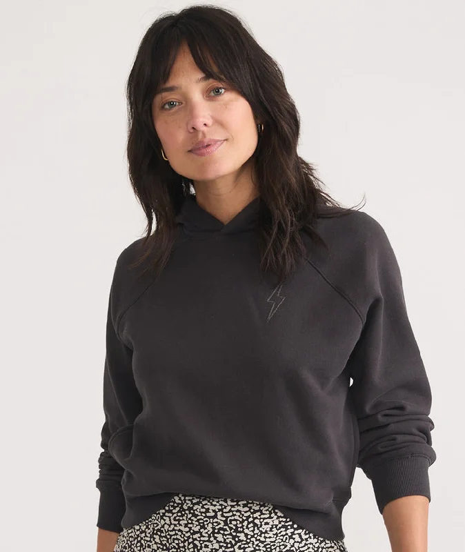 Marine Layer Anytime Hoodie Washed Black Hoodie with Puffed Sleeves Voluminous Trendy