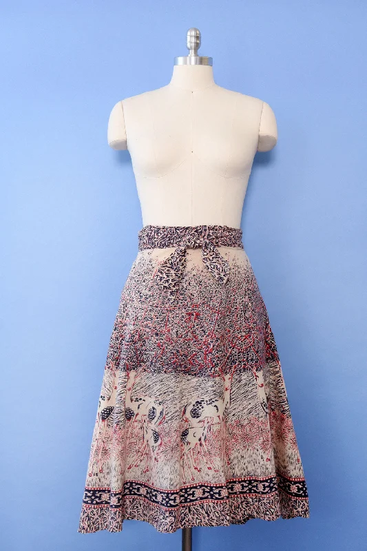 Bambi Block Print Wrap Skirt L linen skirt light