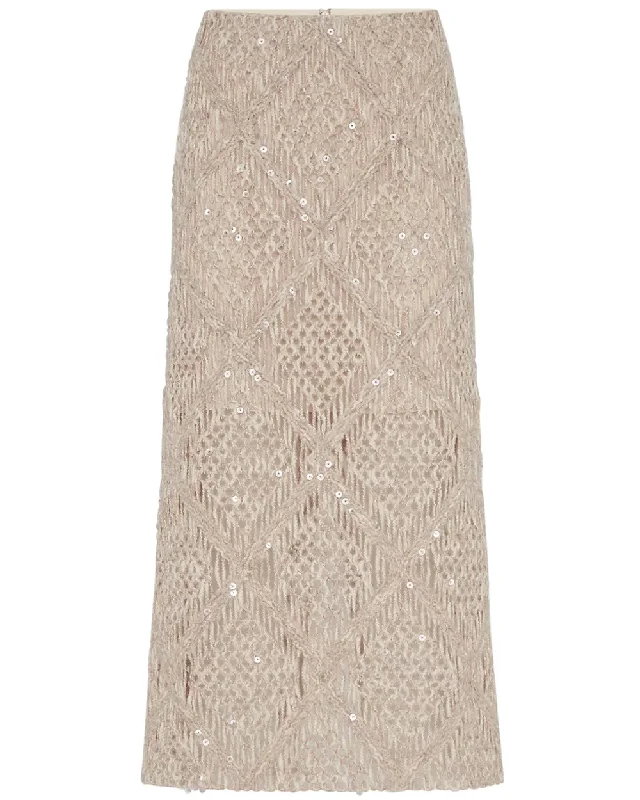 Panama Argyle Embellished Column Midi Skirt linen skirt airy