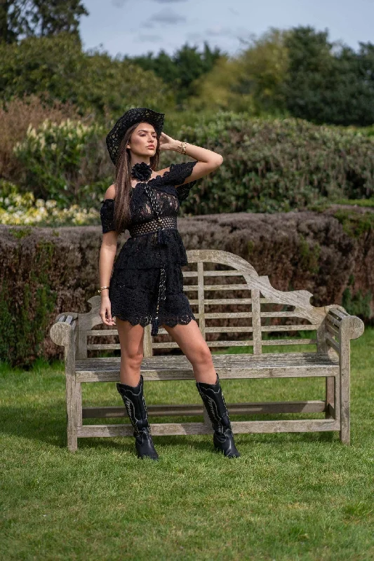 Black Boho Lace And Crochet Effect Skirt lace skirt elegant