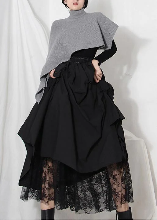 Boutique Black Patchwork Asymmetrical Summer Skirts zip skirt side