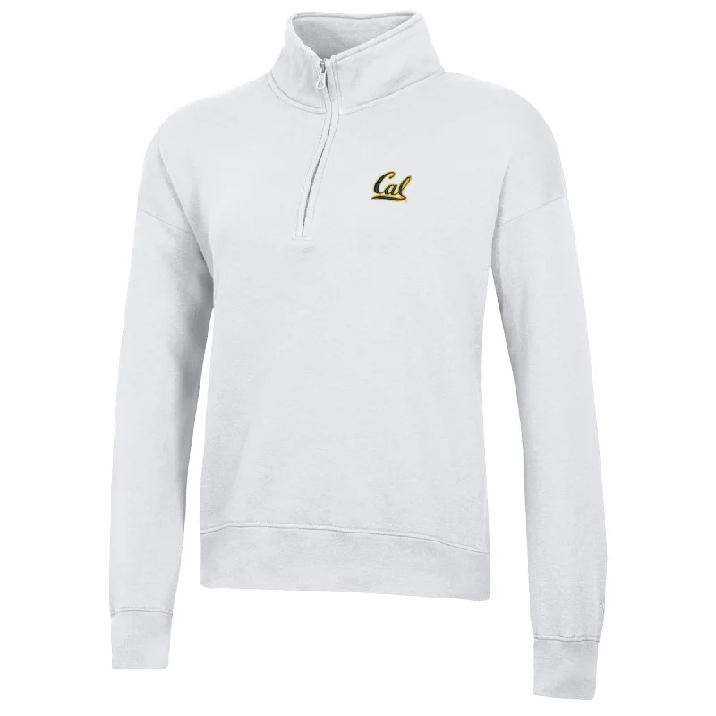 U.C. Berkeley Cal embroidered Big Cotton women's 1/4 Zip sweatshirt-White Hoodie with Crew Neck Simple Timeless U.C. Berkeley Cal embroidered Big Cotton women's 1/4 Zip sweatshirt-White Hoodie with Crew Neck Simple Timeless