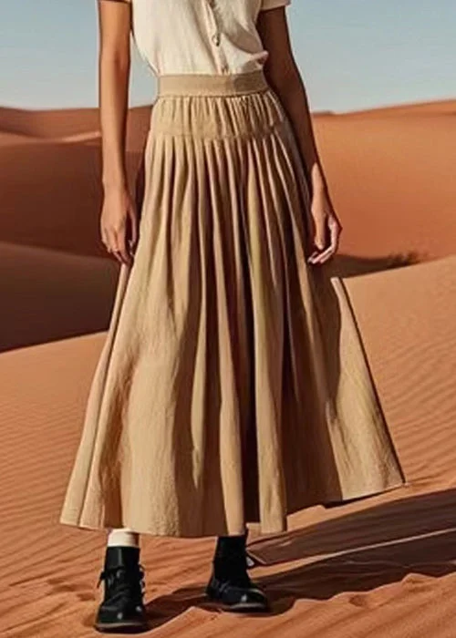 French Khaki Wrinkled Elastic Waist Linen Skirt Summer linen skirt natural