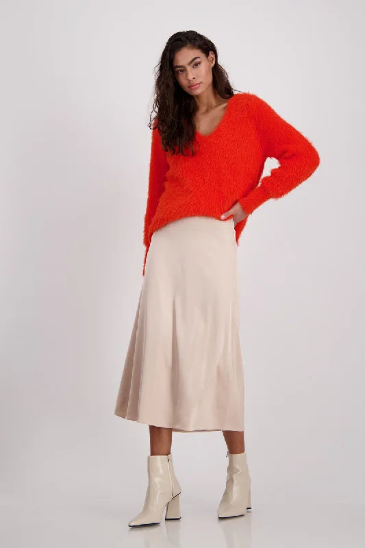 Full Length Satin Skirt in Biscuit 806939MNR by Monari athletic skirt fit