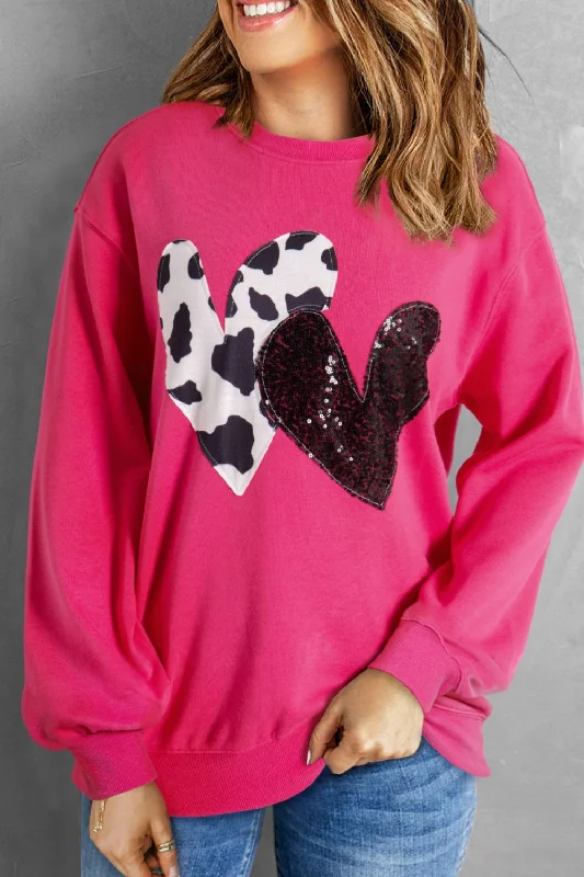 Heart Patch Long Sleeve Sweatshirt Hoodie with Crew Neck Simple Timeless