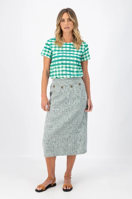 Hepburn Panorama Skirt Green in Herringbone Linen maxi skirt elegant