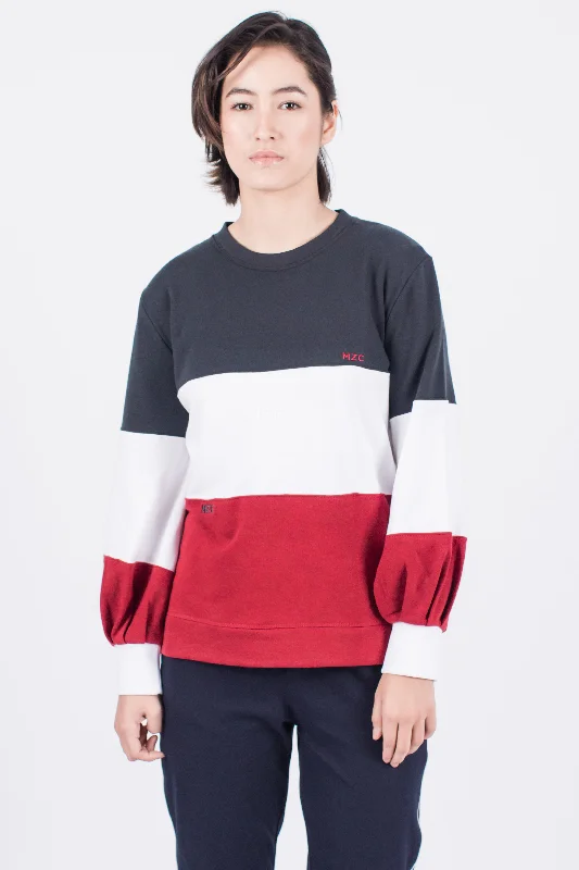 Jemma Tricolor Sweatshirt Hoodie with Hem Applique Textured Unique