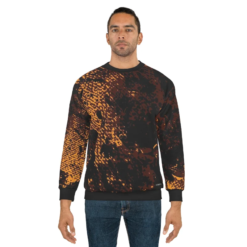 "Mystic Cube" (Cosmic Fusion - Espresso/Topaz) - Unisex Sweatshirt Hoodie with Hem Detail Decorative Unique "Mystic Cube" (Cosmic Fusion - Espresso/Topaz) - Unisex Sweatshirt Hoodie with Hem Detail Decorative Unique