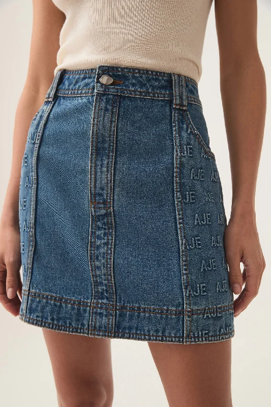 Nika Logo Denim Mini Skirt lace skirt feminine