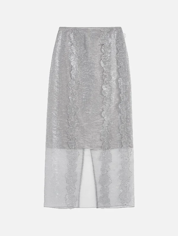 Olympia Floral Skirt in Grey ribbed skirt waist
