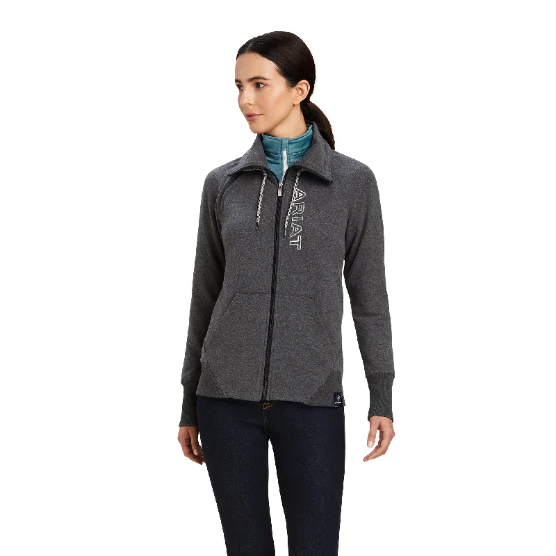Team Logo Full Zip Sweatshirt Hoodie with Tied Waist Feminine Flattering