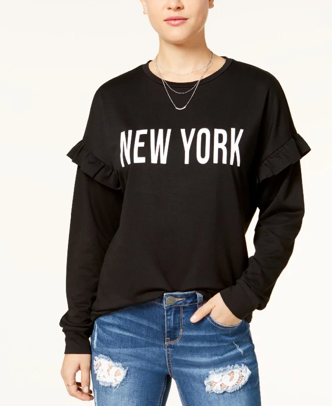 Pretty Rebellious Juniors Ruffled New York Graphic Sweatshirt Hoodie with Elastic Waist Stretchable Comfortable Pretty Rebellious Juniors Ruffled New York Graphic Sweatshirt Hoodie with Elastic Waist Stretchable Comfortable