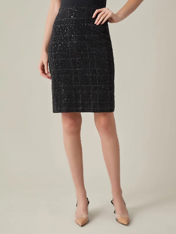 Pull-On Pencil Skirt, Plaid Sparkle Detail linen skirt relaxed