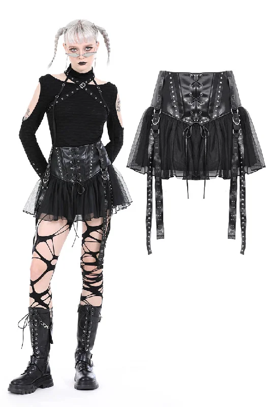 Punk rebel PU mesh mini skirt KW331 lace skirt elegant