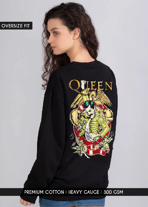 Black Queen Band Printed Oversized Sweatshirt Womens Hoodie Crop Top Short Trendy