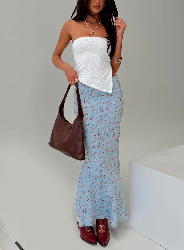 Rotelle Maxi Skirt Blue Floral linen skirt breathable