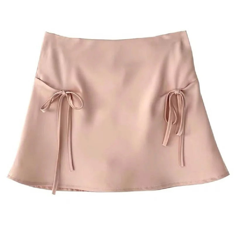 Satin Mini Skirt with Bows cashmere skirt rich