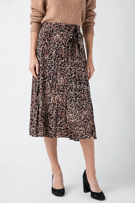 Skies Are Blue Pleated Print Midi Skirt asymmetrical skirt cut