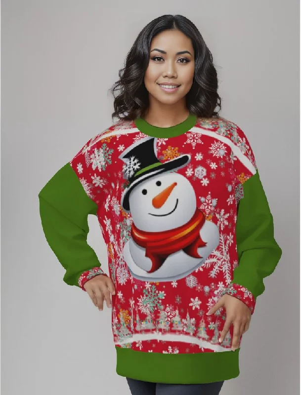 Snow Man's Delight Women's Casual Christmas Sweatshirt Hoodie with Hem Detail Decorative Unique