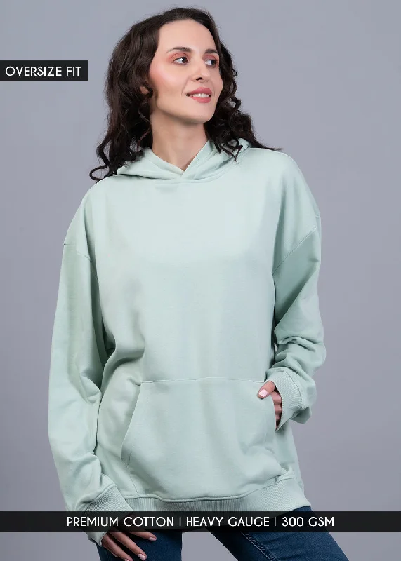 Solid Mint Green Women Drop Shoulder Terry Hoodie | Pronk Hoodie with Front Slit Layering Stylish Solid Mint Green Women Drop Shoulder Terry Hoodie | Pronk Hoodie with Front Slit Layering Stylish